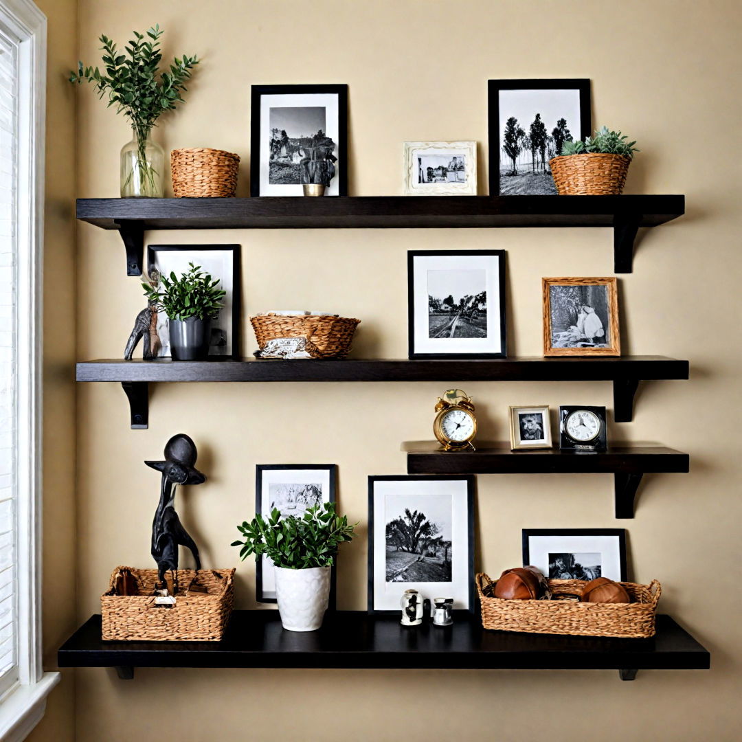 wall mounted shelves for decorative items - 40 Mudroom Ideas