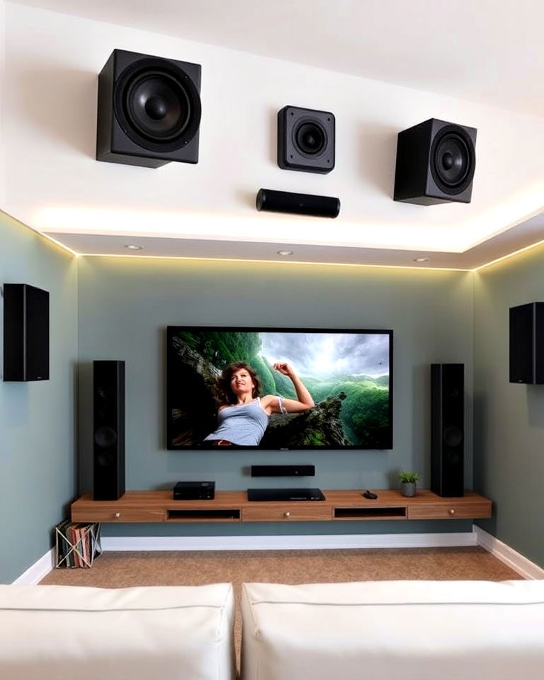wall mounted surround sound system ideas - 40 Small Home Theater Ideas