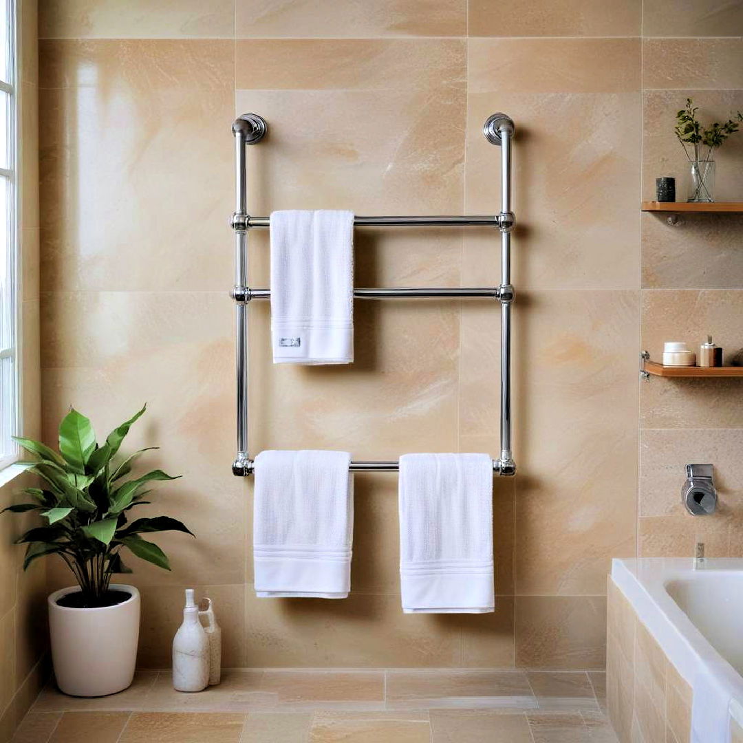 wall mounted towel warmer - 20 Pool Bathroom Ideas