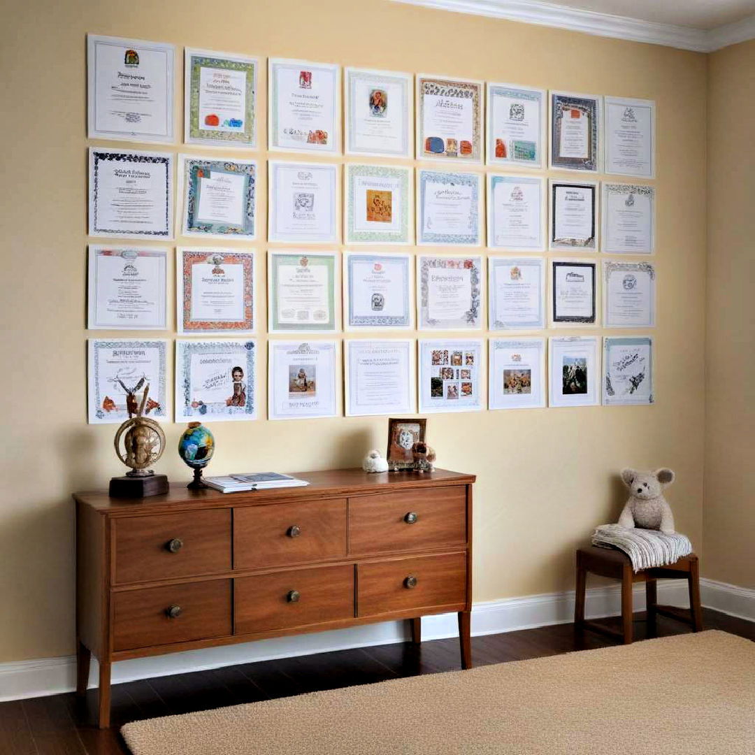wall of achievement to display certificates - 25 Homeschool Room Ideas