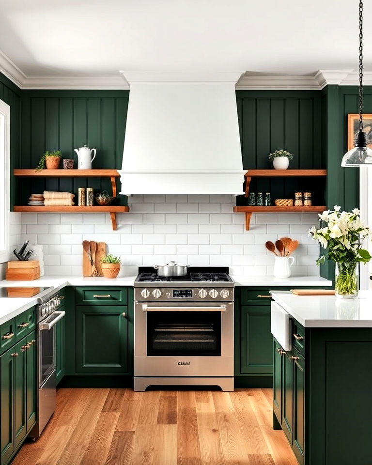 wall paneling for dark green kitchen - 40 Dark Green Kitchen Ideas