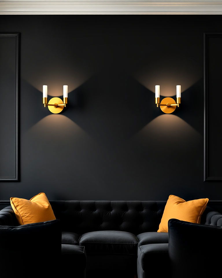 wall sconces for black and gold living room - 40 Black and Gold Living Room Ideas