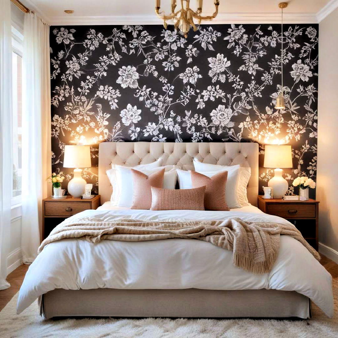 wallpaper feature wall idea - 40 Cozy Bedroom Ideas