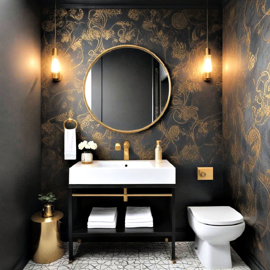 wallpaper with gold accents for bathroom - 20 Black and Gold Bathroom Ideas