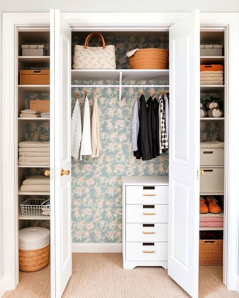 wallpapered closet backdrop ideas - 25 Nursery Closet Ideas