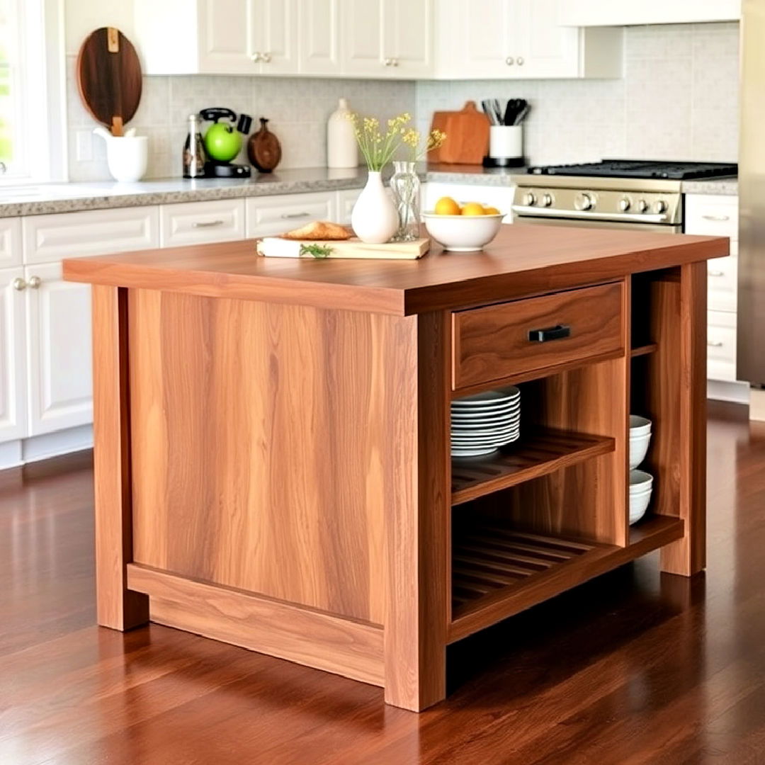 walnut brown kitchen island with built in storage - 20 Brown Kitchen Ideas
