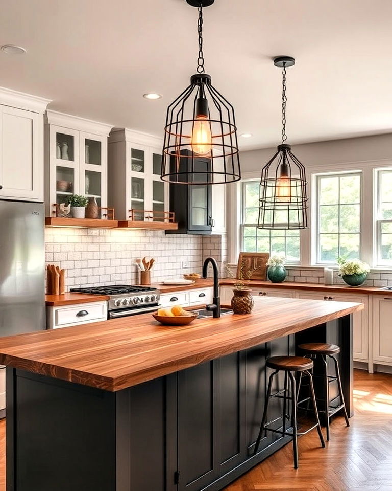 warehouse inspired industrial cage lights - 20 Kitchen Island Lighting Ideas