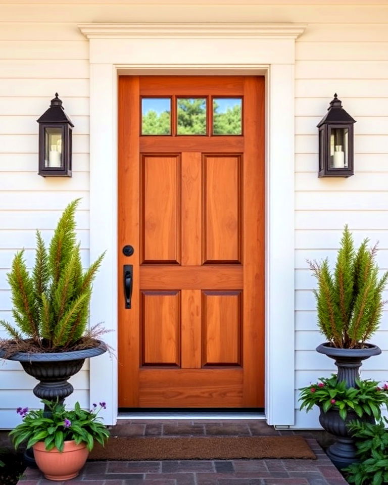warm amber stain front door - 25 Stained Front Door Ideas