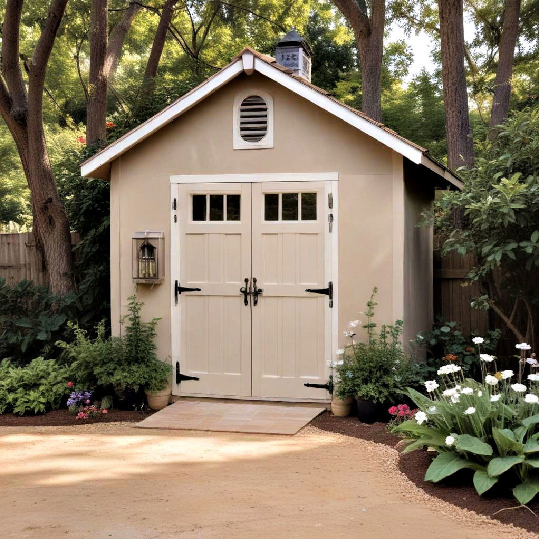 warm beige color for garden shed - 20 Shed Color Ideas