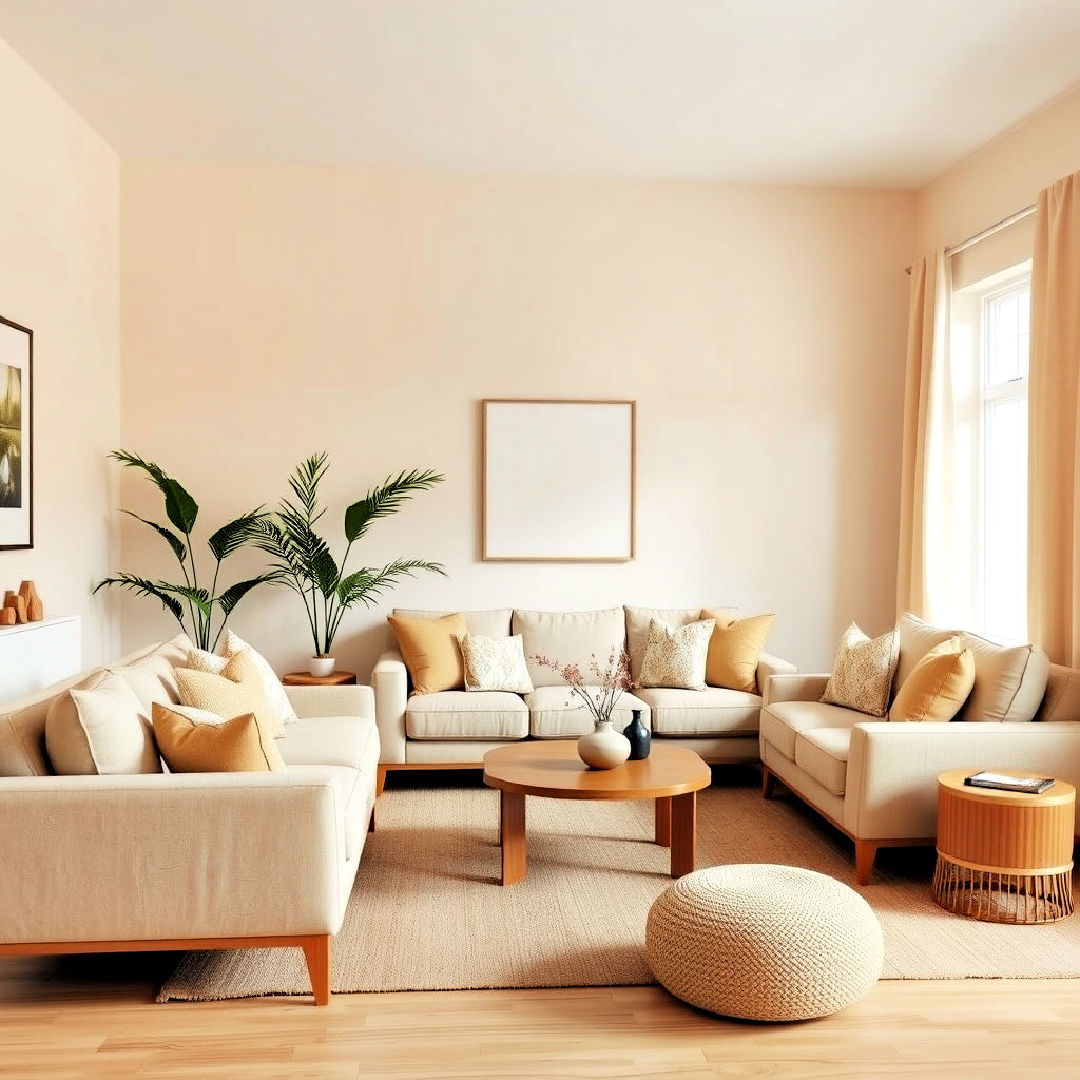 warm beige color scheme - 25 Monochromatic Living Room Ideas