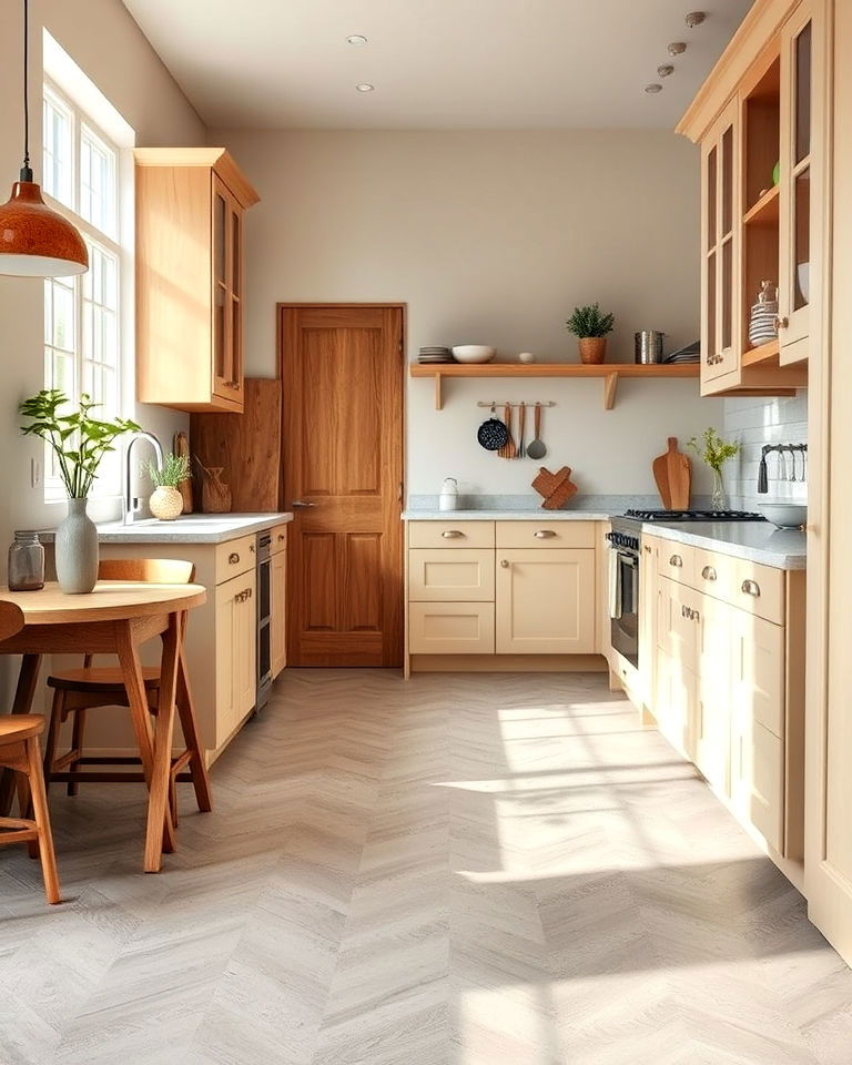 warm grey floor with beige undertones - 20 Kitchens With Grey Floors