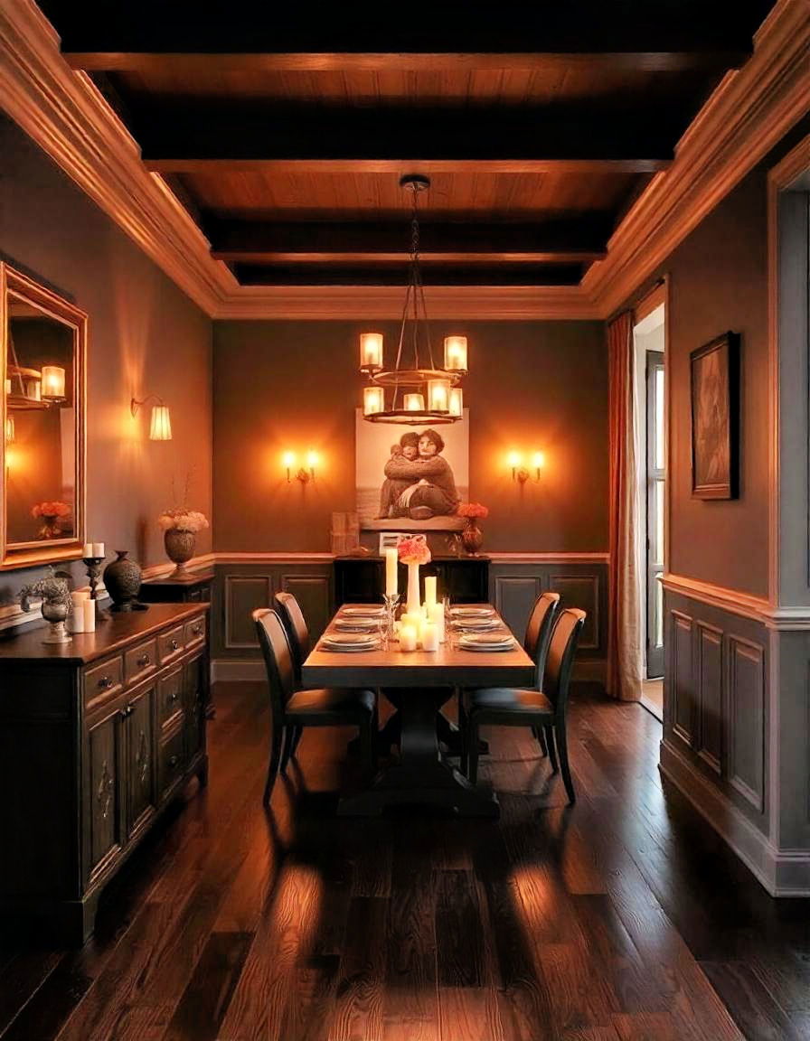 warm lighting for dark wood floor dining room - 15 Dark Wood Floor Dining Room Ideas