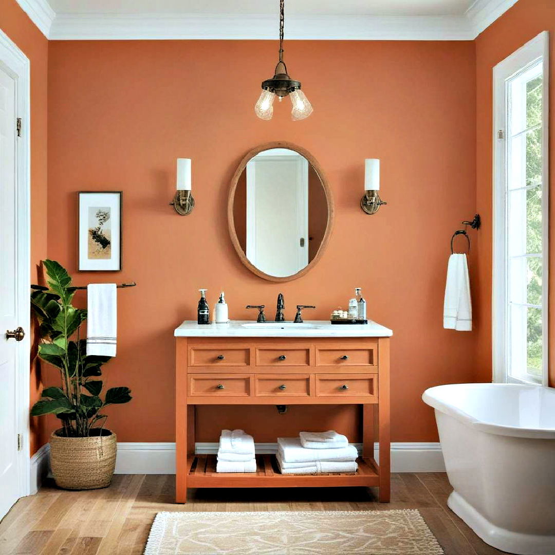 warm papaya paint for vibrant atmosphere - 40 Bathroom Paint Ideas