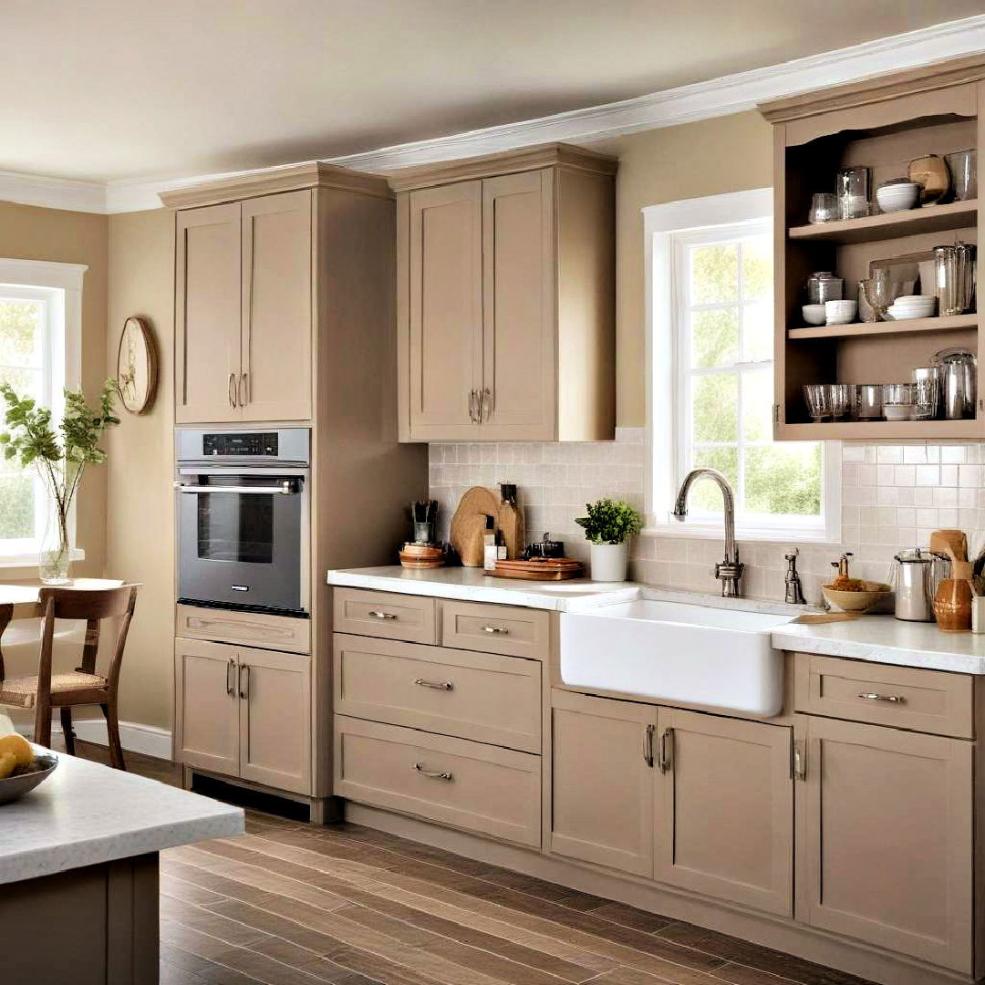 warm taupe painted kitchen cabinet - 40 Painted Kitchen Cabinet Ideas