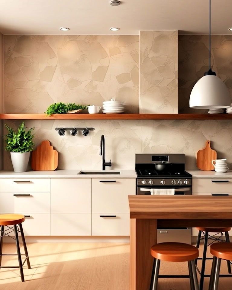 warm toned microcement walls for kitchen - 20 Microcement Kitchen Ideas