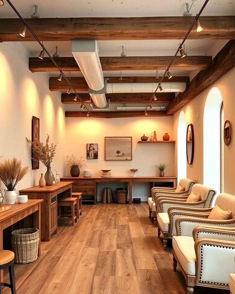 warm tones to add rustic charm - 30 Nail Salon Interior Design Ideas