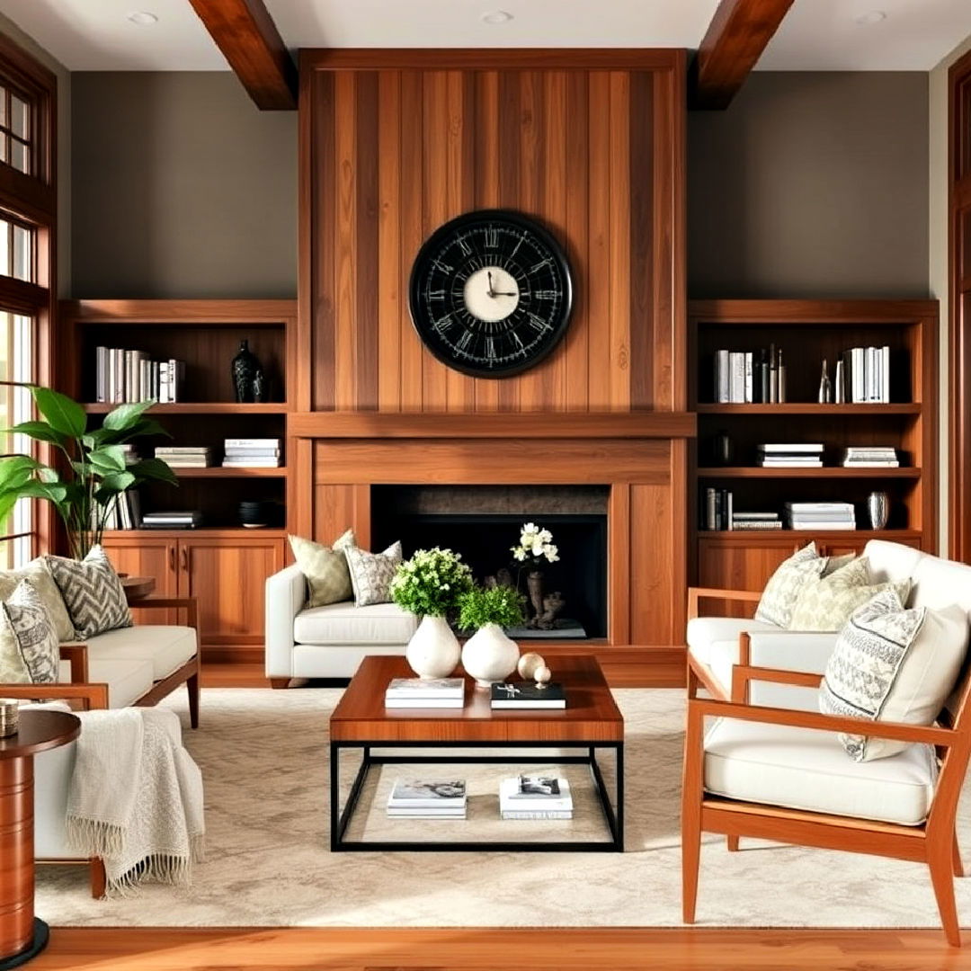 warm wood tones for transitional living room - 40 Transitional Living Room Ideas