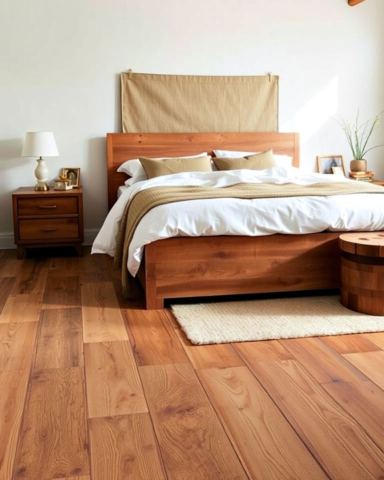 warm wooden flooring for wabi sabi bedroom - 20 Wabi Sabi Bedroom Ideas