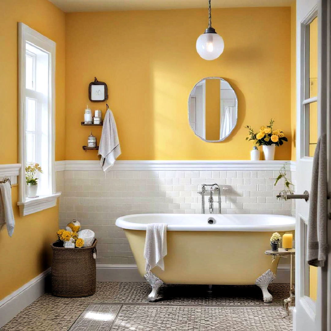 warm yellow pairs with white elements - 40 Bathroom Paint Ideas
