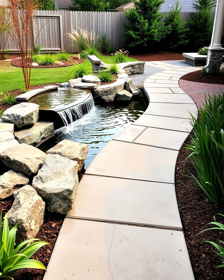 water feature border with curving path - 25 Curved Walkway Ideas