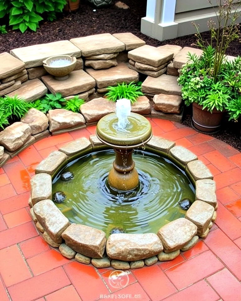 water feature for red paver patio - 20 Red Paver Patio Ideas