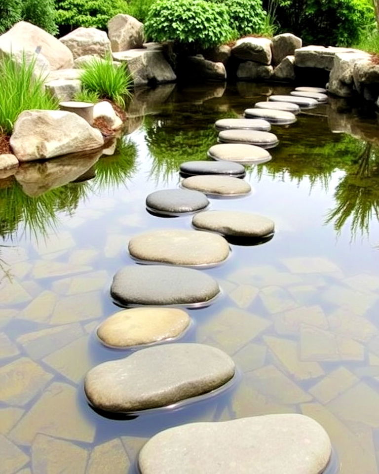 water feature with stepping stones - 30 Stepping Stone Walkway Ideas