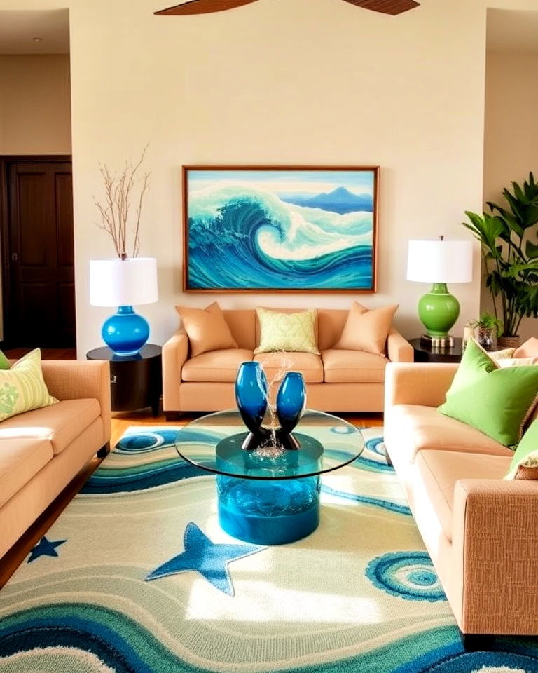 water inspired decor elements for living room - 25 Tropical Living Room Ideas