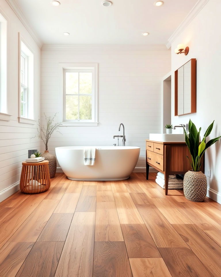 water resistance engineered wood flooring - 25 Ideas for Wood Floors in Bathrooms