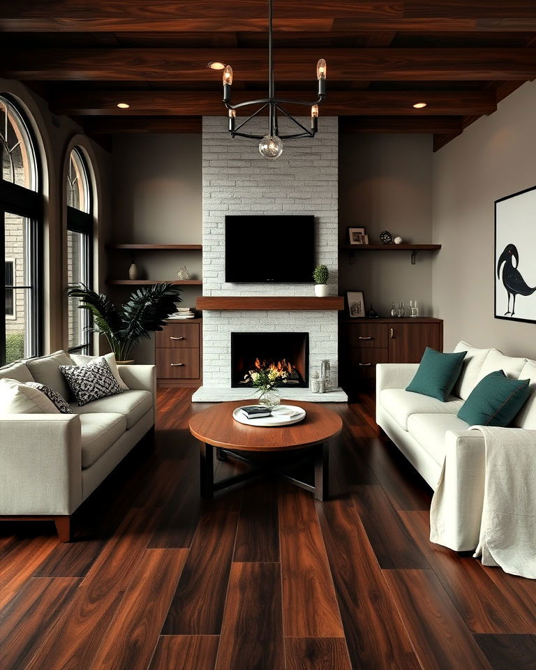 water resistant dark brown vinyl planks - 30 Dark Brown Floor Living Room Ideas