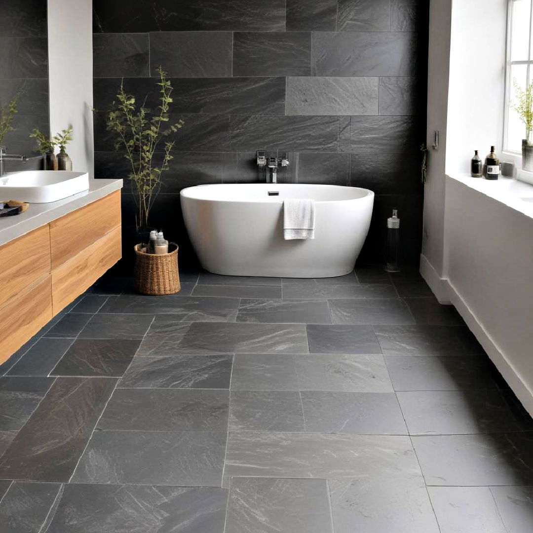 water resistant slate flooring - 20 Black and Grey Bathroom Ideas
