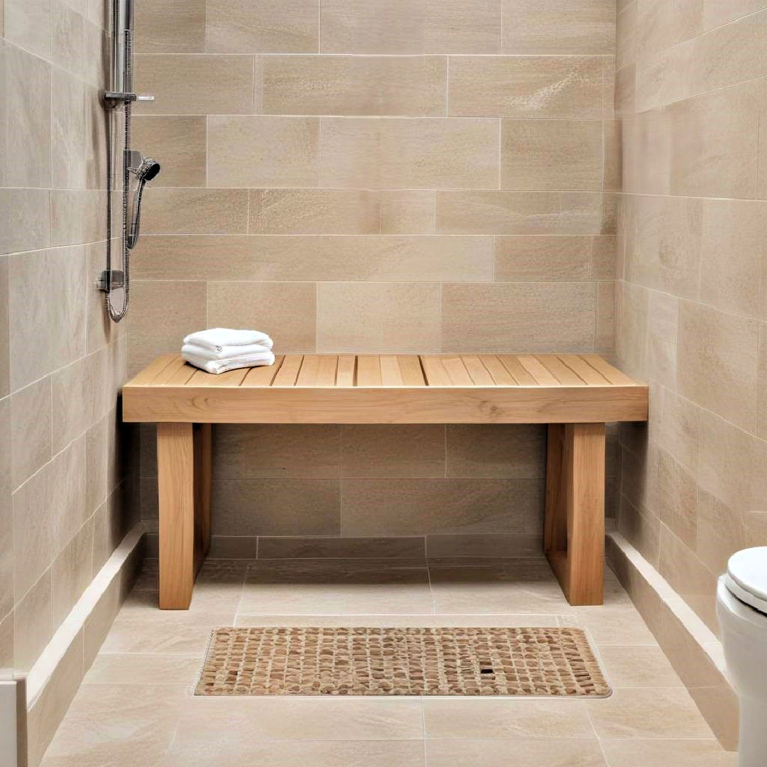 water resistant tan shower bench - 25 Brown Bathroom Ideas