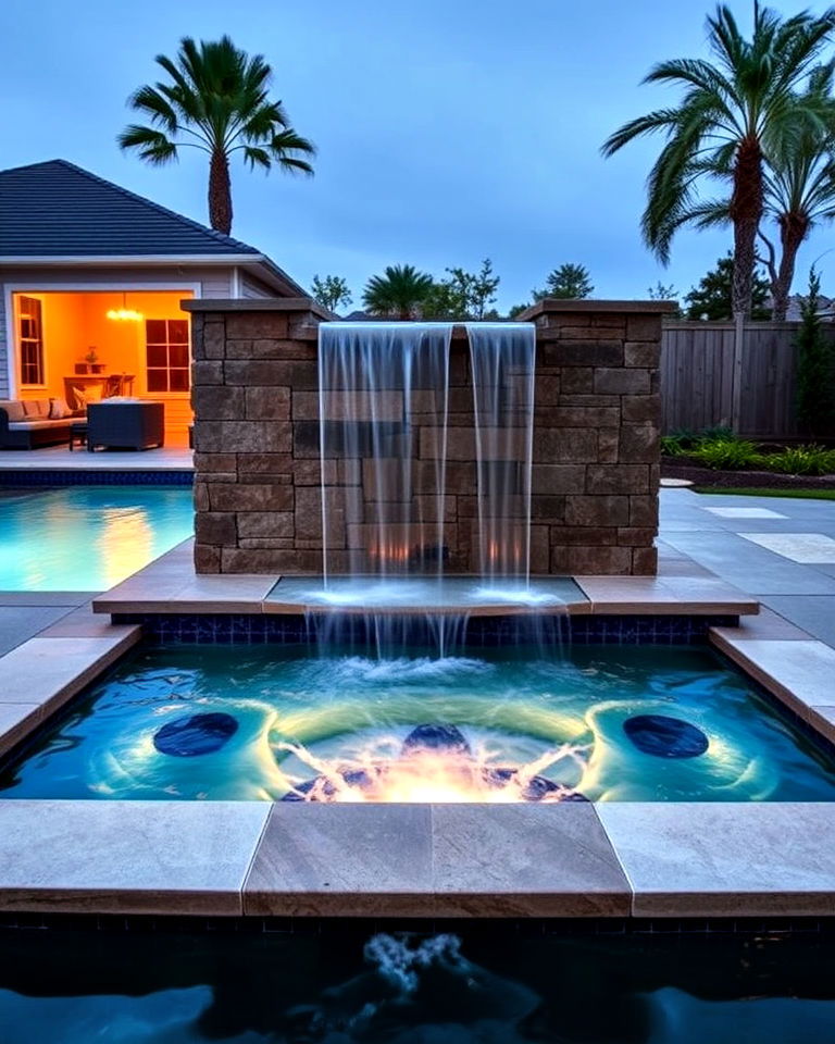 waterfall connection rectangle pool and hot tub - 20 Rectangle Pool With Hot Tub