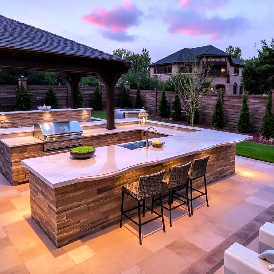 waterfall countertop for outdoor kitchen - 20 Luxury Outdoor Kitchen Ideas