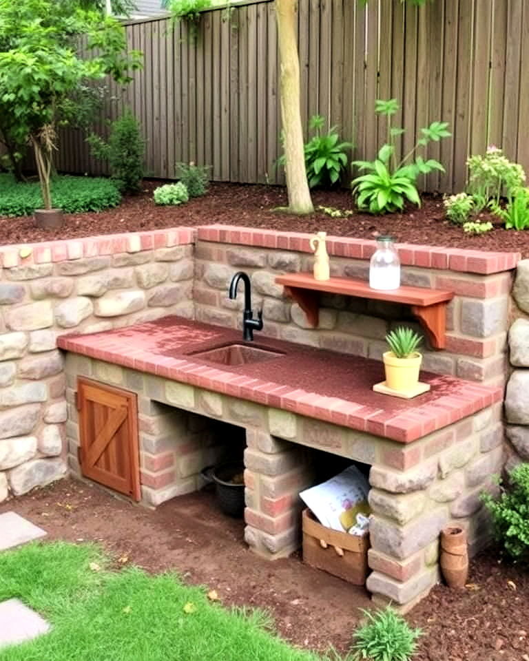 weather resistant built in mud kitchen - 20 Mud Kitchen Ideas