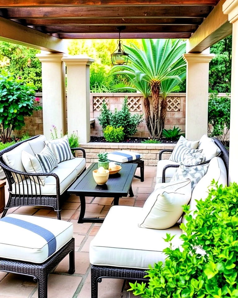 weather resistant comfortable seating areas - 20 Italian Backyard Ideas