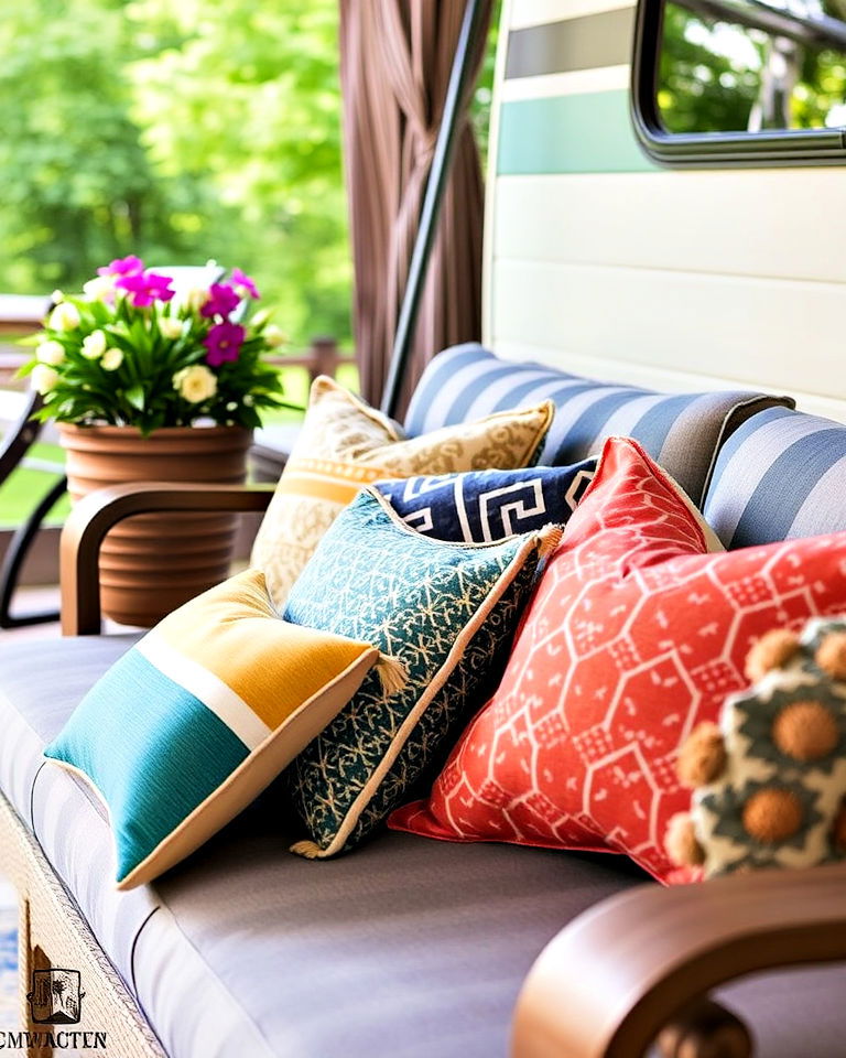 weather resistant decorative throw pillows - 30 Rv Campsite Decorating Ideas