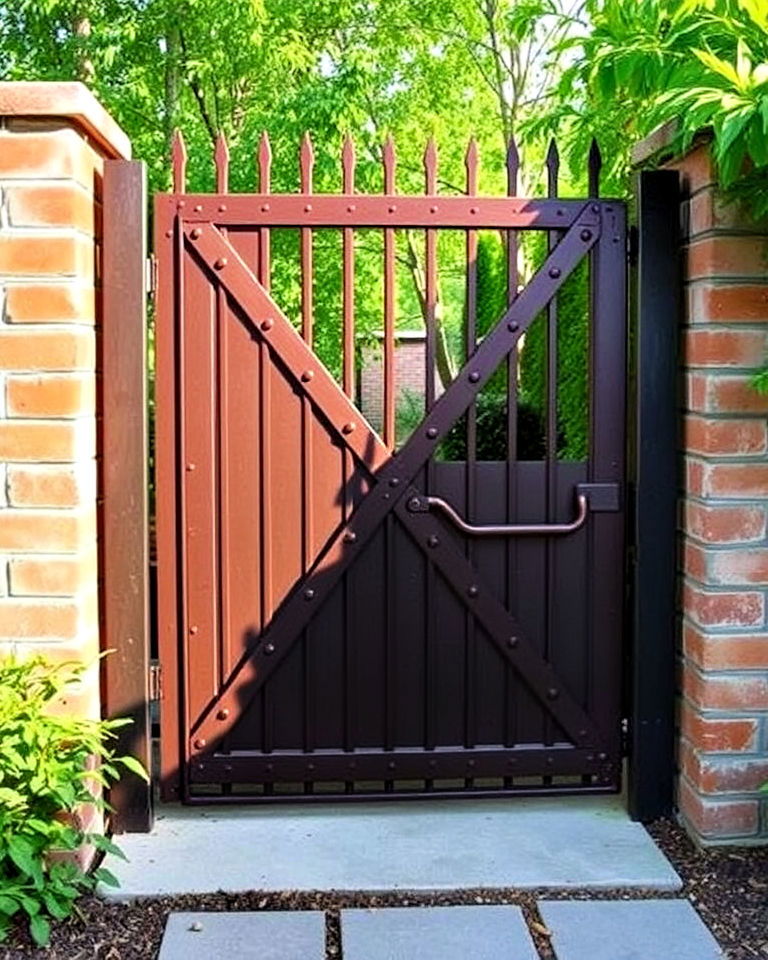 weather resistant industrial style metal gate - 25 Metal Garden Gate Ideas