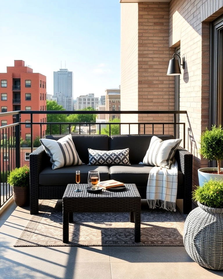 weather resistant loveseat sofa - 25 Balcony Seating Ideas