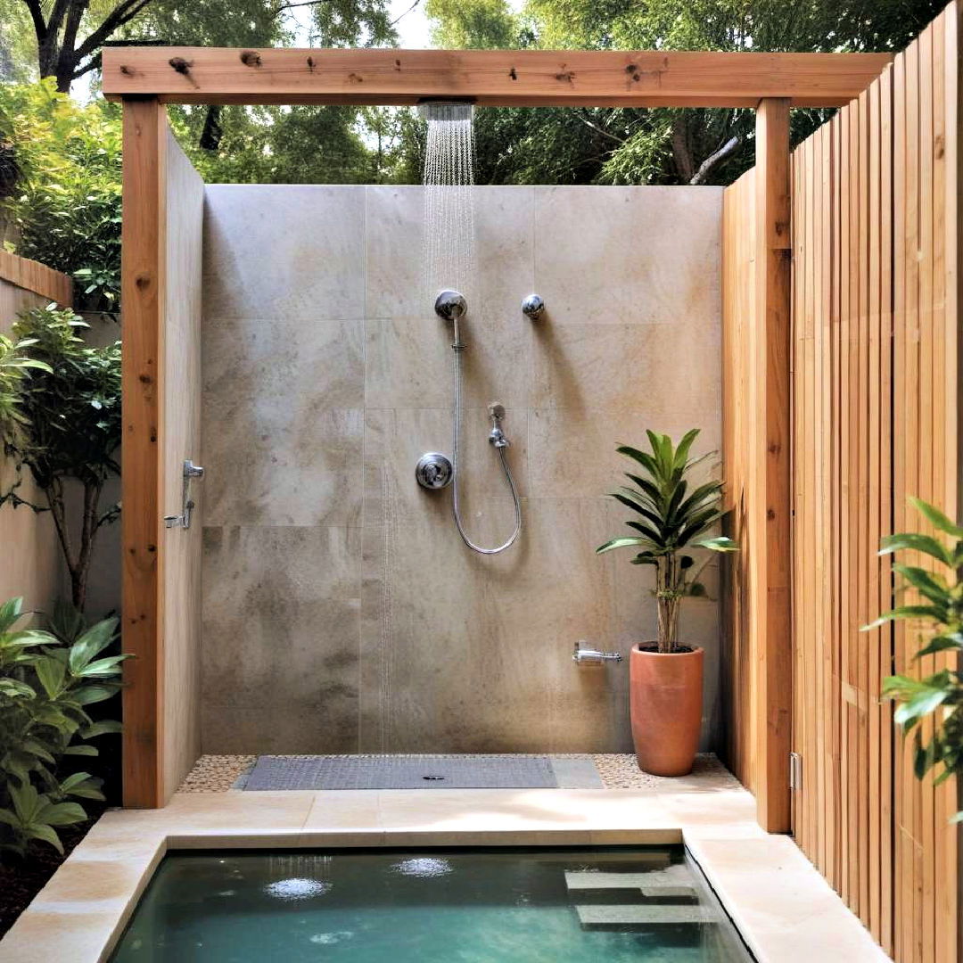 weather resistant outdoor shower - 20 Pool Bathroom Ideas