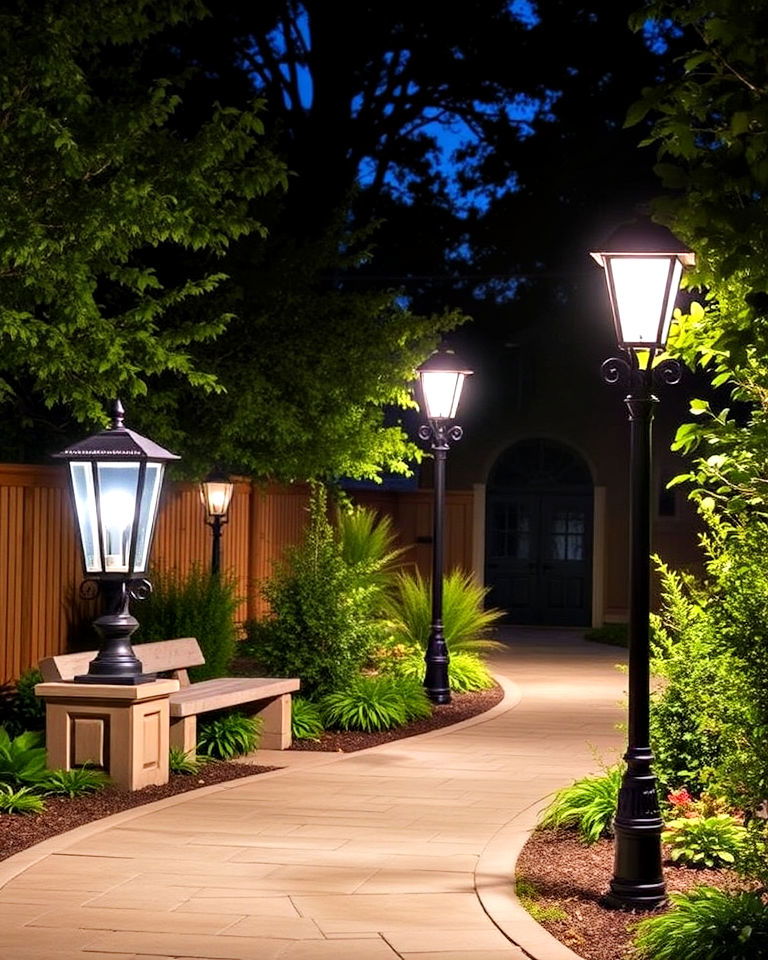 weather resistant vintage style street lamps - 40 Garden Lighting Ideas