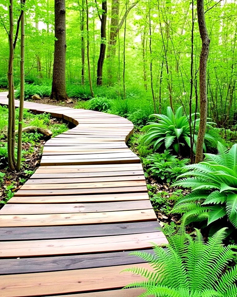 weather resistant wooden boardwalk - 20 Woodland Garden Path Ideas