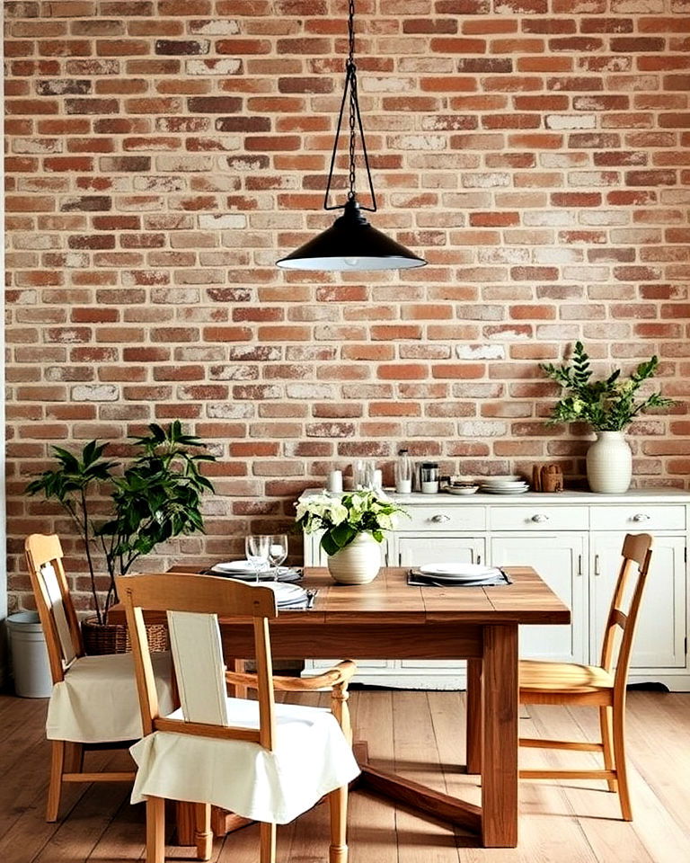 weathered brick walls to add historical charm - 30 Cottagecore Dining Room Ideas