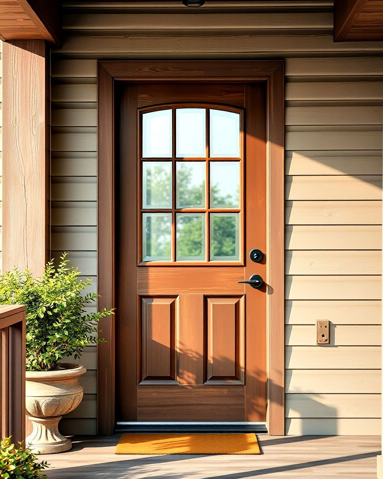 weathered brown front door with glass insert - 15 Brown Front Door Ideas