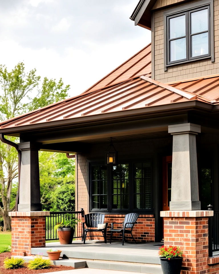 weathered steel roof for industrial chic - 30 Metal Roof Porch Design Ideas