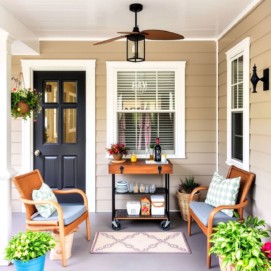 weatherproof mini bar cart - 35 Three Season Porch Ideas