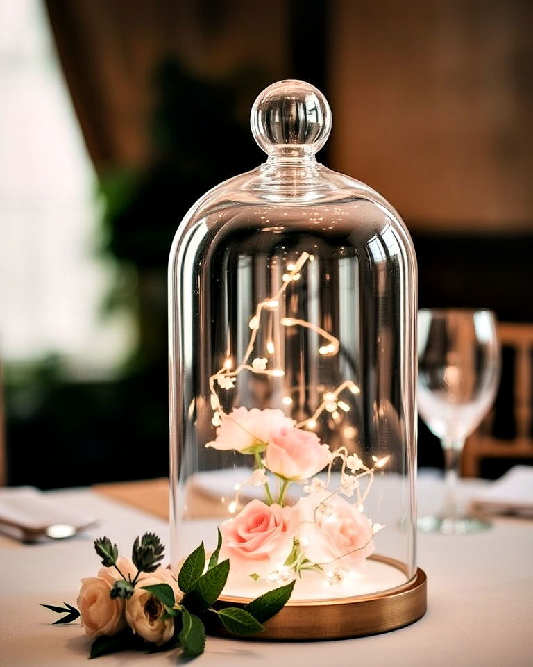 wedding table with glass cloche centerpiece - 30 Wedding Table Decoration Ideas