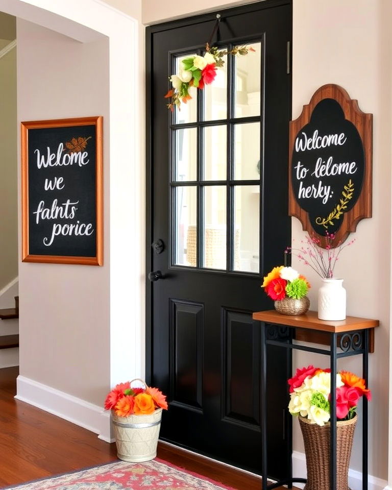 welcome sign with seasonal decor for foyer - 50 Foyer Decor Ideas