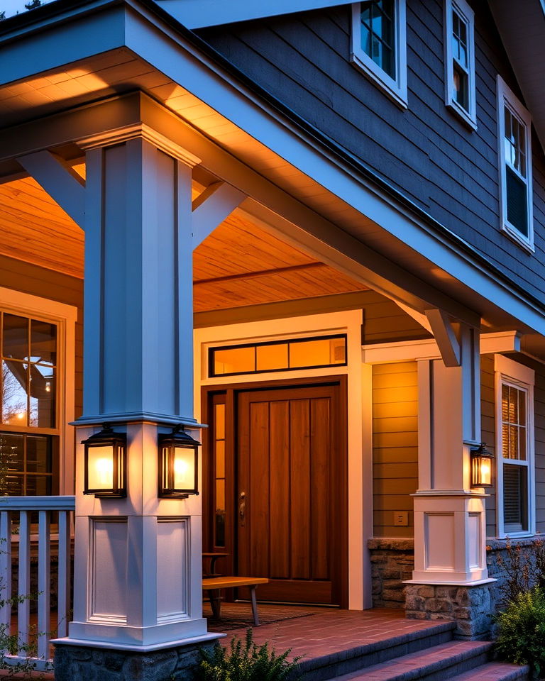 welcoming aesthetic integrated lighting fixtures - 40 Craftsman Style House Exterior Ideas