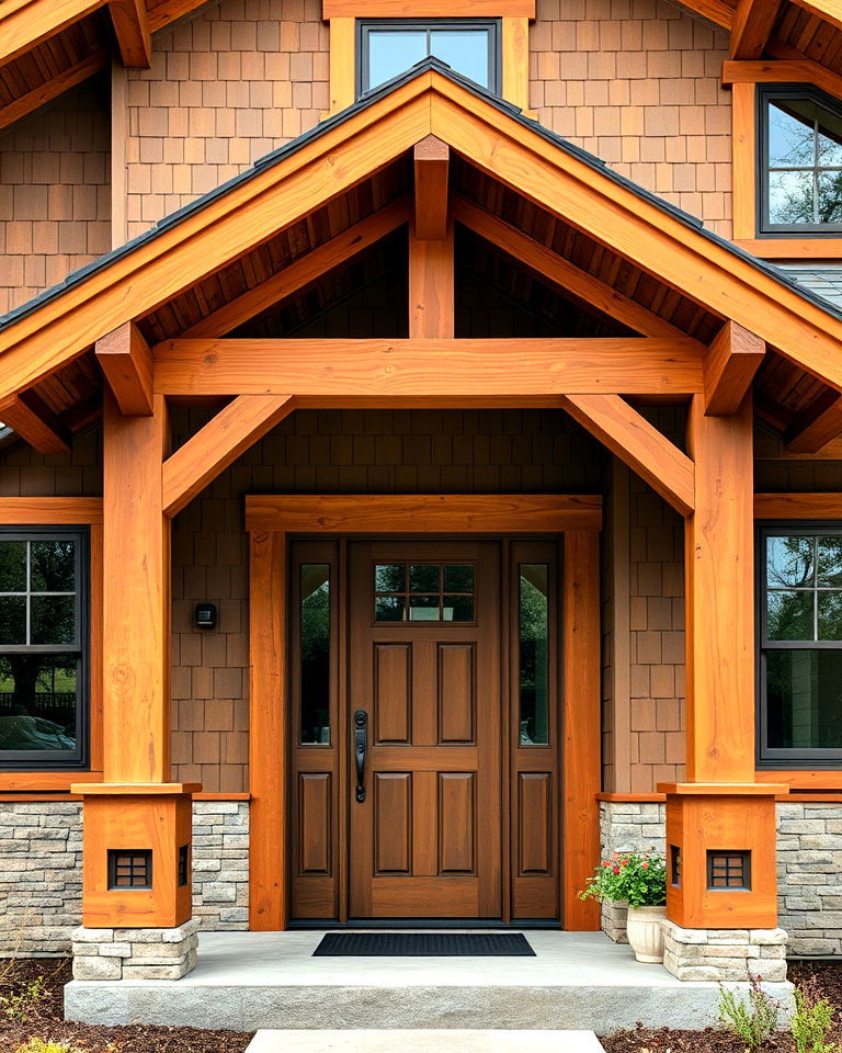welcoming aesthetic natural wood accents - 40 Craftsman Style House Exterior Ideas