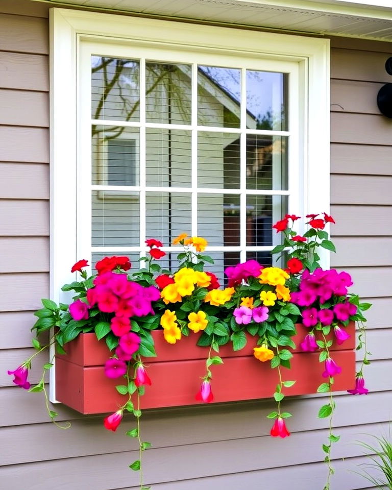 welcoming colorful window boxes - 30 Ranch House Landscaping Ideas